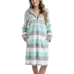 Aquarti Women's Terry Towelling Bathrobe Dressing Gown Striped with Hood