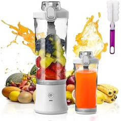 Smoothie Maker to Go, 600 ml Blender, Smoothie Maker, 2-in-1 Portable Blender, Personal with USB Rechargeable Mixer for Mixed Juices, Shakes