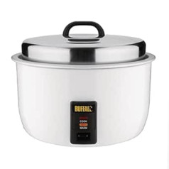 Buffalo 2.95kW Gewerblicher Hochleistungs-Reiskocher 10Ltr | Weiß | Antihaft-Innentopf | Automatische Umschaltung von Kochen auf Warmhalten | Reiskapazität: 23 Liter gekocht / 10 Liter trocken | CB944