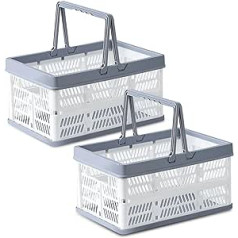 Nizirioo Folding Box Plastic Folding Boxes Foldable Stable: 2 Pieces Shopping Basket Plastic Foldable Folding Box Shopping Basket with Handle Storage Basket Plastic for Home Picnics Supermarkets 30 x