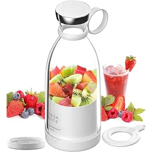 Fresh Juice Portable Blender to Go Smoothie Personal Blender Cordless Fruit Blender Rechargeable USB for Sports Camping Fitness (White+)