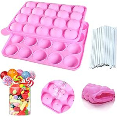 Cake Pop Silicone Mould, 20 Round Cake Pop Moulds Baking, Pop Cake Mould, Silicone Lollipop Moulds, with 20 Lollipop Sticks, for Cupcakes, Sweets, Brownies, Jelly and Chocolate