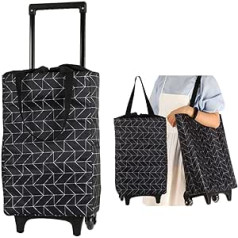 Aieino 23L Foldable Shopping Bag with Wheels - Cooler Compartment Shopping Trolley Shopping Trolley Bag Telescopic Pole Reusable Shopping Bag Foldable Wheels - Black