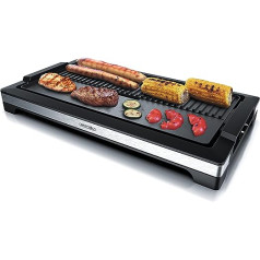 Arendo - Electric table grill with 5 heat settings, 2-in-1 grill surface, non-stick grill plate, dishwasher-safe accessories, 2200 W, black/silver