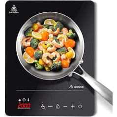 Aobosi Induction Hob 1 Plate, Induction Hob with Booster Function, 10 Power Levels and Temperature Levels, Compact Size, 2000 W Portable Induction Hob, 3H Timer, Black