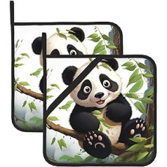 2 Pack Cartoon Panda on Tree Branch Pot Holder Heat Resistant Waterproof Kitchen Cooking Baking BBQ Grill Microwave