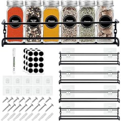 BAORELST Metal Spice Holder, 4 Packs Hanging Kitchen Rack, No Drilling, with Spice Label, for Kitchen Wall, Kitchen Cabinet, Spice Bottle Storage (Black)