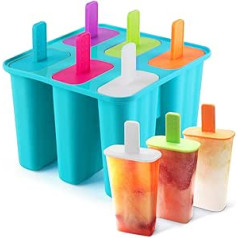 DEHUB silikona ledus veidnes, ledus konfektes veidnes, 6 saldumu veidņu komplekts, LFGB pārbaudīta un BPA nesaturoša ledus veidne, pārtikas kvalitātes ledus veidnes, ledus veidnes ar kociņiem un aizsardzību pret pilieniem (zils)