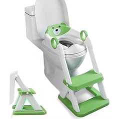 HuBorns - bērnu tualetes sēdeklis ar kāpnēm, regulējams augstums, bērnu tualetes sēdeklis ar kāpnēm ar izturīgu trīsstūrveida neslīdošu rāmi, tualetes sēdeklis bērniem, salokāms ar polsterētu spilvenu