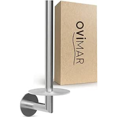 ovimar Replacement roll holder Hesselo silver for gluing, 3 m, made of stainless steel and glass, toilet paper roll storage for wall mounting, no drilling, self-adhesive, up to 2 rolls, kitchen roll