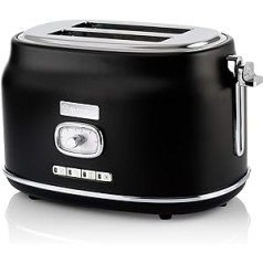 Westinghouse Retro Toaster 2 Slices, Removable Bun Attachment, 6 Browning Levels, Bread Centring, Defrost, Warm-up & Stop Function, Indicator Light, Extendable Crumb Tray, Black