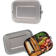 Porssaut nerūsējošā tērauda Bento Box pusdienu kastes komplekts pusdienu kārba ar nodalījumiem pusdienu kaste sviestmaižu uzkodu uzglabāšanas trauks ar sadalītāju 1400 ml - sudrabs