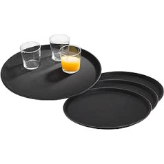 APS Gastro Trays, Set of 4, Black Serving Trays, Made of Fibreglass with Non-Slip Surface, Diameter 35.5 x Height 2 cm, Black