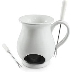 Swissmar F66327 Indulge Schokoladen Fondue Becher Set 4-teiliges, Gusseisen/Edelstahl, Weiß, Schokofondue Teelicht Beheizt, mit 2 Fondue Gabeln, Spülmaschinenfest, Geschenkset