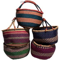 Large Bolga Round Basket Original Africa Ghana Shopping Basket Leather Handle Fair Trade Approx. 35-40 cm