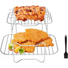 3 PCS Air Fryer Rack, Stainless Steel Air Fryer Double Layer Rack with 4 Spießs, Multi-Purpose Air Fryer Accessories, Suitable for Double Basket Air Fryer, Roasting Oven, Microwave