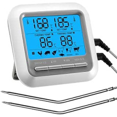 ANSTA Cooking Thermometer Countdown Timer Meat Thermometer Dual Stainless Steel Probe Digital Real Time LCD Display Suitable for Oven Smoker BBQ