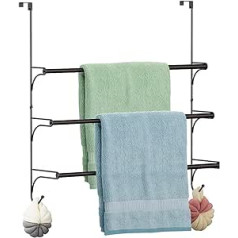 3 Rail Over the Door Towel Rail - Adjustable Bathroom Towel Rail No Drilling - Hanging Towel Rail with 2 Hooks for Storing Towels, Clothes - Bronze