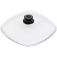 MaxxGoods Simax Glass Lid Diameter 28 x 28 cm with Button and Oven-Safe Automatic Vent Valve Heat Resistant up to 260 °C Glass Lid for Pots, Roasting Dishes and Pans Cooking Pot Lid Square Lid