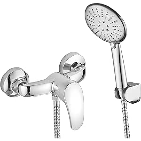 GERUIKE 1.5m Shower Mixer Tap and Hand Held Shower Set with 3 Jet Types Shower System Chrome Finish Suitable for Bathtubs and Shower Enclosures