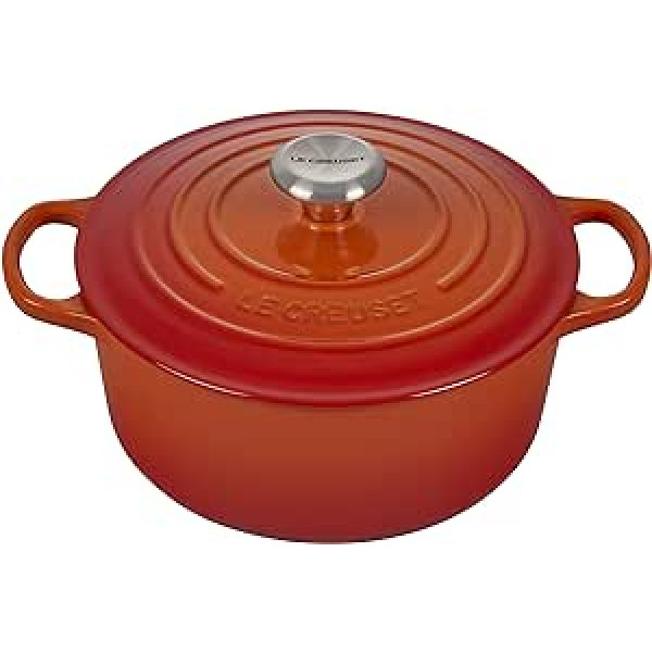 Le Creuset Signature čuguna cepešpanna ar vāku, Ø 24 cm, apaļa, piemērota visiem siltuma avotiem un indukcijai, tilpums: 4,2 l, cepeškrāsns sarkana