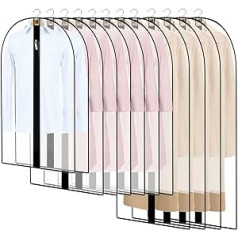 Pack of 12 Transparent Garment Bag Cover with Zip, Extra Length Garment Protective Covers Jacket Coat Dresses Evening Dresses Protection Garment Cover Suit Bag Translucent