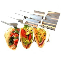 Taco turētājs - Taco turētājs nerūsējošais tērauds ar recepšu idejām - Taco statīvs - Taco statīvs - var turēt 3 tacos - trauku mazgājamā mašīna, cepeškrāsns un grila seifs (4 iepakojumi ar rokturiem)