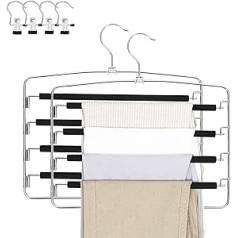 Qualsen Pack of 2 Multi-Purpose Clothes Hangers Made of Metal, Non-Slip Stainless Steel with 4 Portable Clothes Pegs for Trousers, Jeans, Trousers, Scarf, Trousers, Skirts