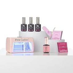 Pink Gellac Nail Set Gel Nails Starter Set - Neutral Sense Gēla nagu komplekts ar LED lampu - Pink Nail Gel UV 15 ml - Gēls gēla nagiem Ilgnoturīgs - UV laka nagiem salona kvalitātē