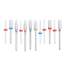 Fafeicy 12 Piece Ceramic Nail Drill Set with Small Round Design, Milling Cutter Drill Electric Grinder, 3/32 inch Shank Diameter, for Removing Acrylic Gel Nails, Cuticle, Manicure, Pedicure