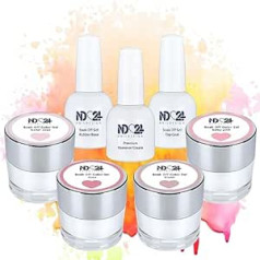 Nd24 Naildesign Premium Bundle Pearls of Rose Soak Off Gel Collection gumijas bāzes virskārtas un krēma noņemšanas līdzeklis - ļoti pigmentēts UV LED gēla laka - bagātīga krāsa, izturīga - viegli nolobāma - 7 gabali