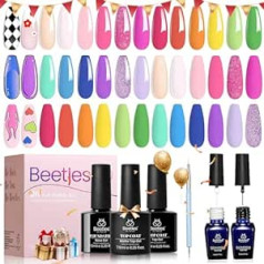 Beetles Gel Polish Гель-лак для ногтей Beetles УФ, 23 шт., 20 цветов гель-лака для ногтей с 3 верхними слоями базового покрытия, 18 шт. гель-лака и 2 шт. бело-че