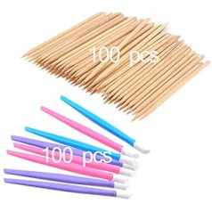 Sipliv 200Pcs/Set Nail Art Sticks Cleaning Sticks Cuticle Pusher Manicure Tool - 100pcs Plastic Sticks + 100pcs Wooden Sticks