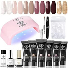 Modelones Polygel Starter Set with UV-lamp 20 W Poly Gel Nails Set with 6 Colors and Slip Solution Base, Top Coat Nude Pink Glitter Acrylic Nails priekš nagu pieaudzēšanas nagu želeja DIY