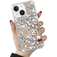 Vaoxty savietojams ar Phone 14 Plus Case Cute Bling Glitter 3D Rhinestone Dimaond Sievietēm Meitenes Crystal Girly Roku darbs Ziedi Gem Mode Luksusa spīdīgi Sparkle Smaržu pudeles mobilā tālruņa maciņš