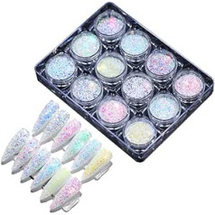 Sanbore 12 Colours Holoqraphic Glitter Superfine Nail Sequins Mixed Iridescent Sequins for Nail Art Kit Naekorationen