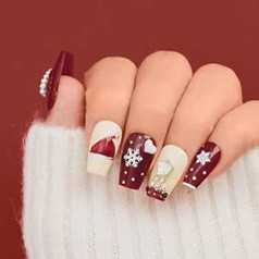 Sethexy Christmas Medium Ballerina mākslīgie nagi Sarkans spīdīgs Rhinestone Press On Nails Pērle ar rokām apgleznoti mākslīgie nagi Akrila salons Kvalitatīvs ar rokām darināts nagu uzlīmējums sievietēm un meitenēm 20 gabali (3)