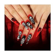 Maxtil Набор MaxtiL Halloween Nails из 24 хеллоуинских доспехов, черепов и призрачных лиц красного и черного цветов, которые используются для украшения н