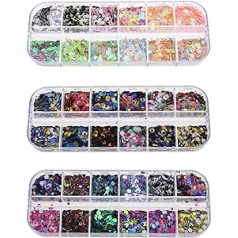 Create Idea Glitter Sequins Set, Assorted Round Thin Shiny Foil Flakes Art Supplies Decoration Manicure Makeup DIY Stickers for Face Body Hair 3 Pieces