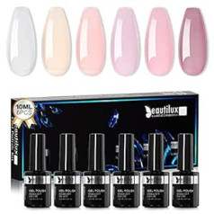 Beautilux Beautiful Luxurious Лак для ногтей Beautilux Nude, резиновая основа, гель, 6 цветов, 10 мл, розовый нюдовый гель-лак, шеллак, отмачиваемый базовый слой, г