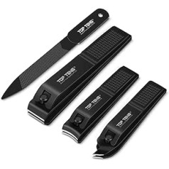 Top Teng Nail Clippers Set, Super Sharp, Black, Stainless Steel Fingernails & Toenails & Oblique Blades Ingrown Nail Clippers & Nail File Set