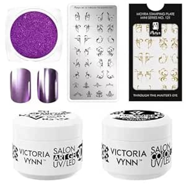 ‎Generisch Artistic Nail Art Set: Moyra Stamp Plate, Victoria Vynn Art Gel & Metallic Lilac Glitter - Perfect for Professionals