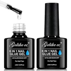 Gelike Ec Nail Glue Extra Strong 2 x 7 ml želejveida nagu līme mākslīgajiem nagiem, uzgaļu līme gēla nagiem, UV līme, nagu līme, mākslīgās nagu līmes želeja - jācietina UV nagu gaismā