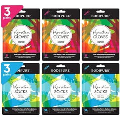 Bodipure Premium Keratin Gloves and Socks for Hydrating Dull Dry Hands and Cracked Heels - Callus Soft - Nail Strengthening - Skin Whitening and Nourishing - 3 Pairs EA (Pack of 3+3)