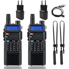 BF5RUV Talkie Walkie Dual Band VHF/UHF 144-146/430-440MHz Long Range Two Way Radio for Adults with 3800 mAh Battery, High Gain Long Antenna, One Cable and EU Plug Adapter (Pack of 2)