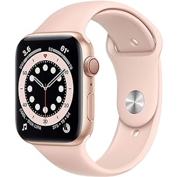 Apple Watch Series 6 GPS + Cellular, 44 mm goldenes Aluminiumgehäuse mit rosa Sand Sportband (Generalüberholt)