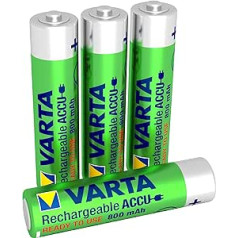 VARTA uzlādējama akumulatora jauda Iepriekš uzlādēts AAA Micro Ni-Mh akumulators (4 800 mAh iepakojumā), uzlādējams bez atmiņas efekta, gatavs lietošanai