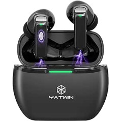 YATWIN Bluetooth 5.3 ausīs ievietojamas bezvadu austiņas ar iebūvētu mikrofonu, ENC Clear Call Stereo Sound IPX7 Ūdensizturīgas bezvadu austiņas Sport 32 Hours Black