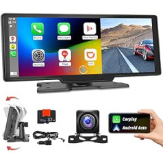 Ciparu multivides uztvērējs bezvadu CarPlay Android automašīna ar balss vadību, 10,26 collu skārienekrāns ar GPS navigāciju/Bluetooth/FM/balss vadību/HD atpakaļgaitas kamera/AUX/32G SD kartes atpakaļgaitas kamera