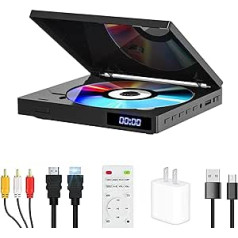 Plāns DVD atskaņotājs, kompakts DVD atskaņotājs televizoram, 1080P HDMI DVD atskaņotājs visiem reģioniem bez maksas, Playbakc atmiņa, HDMI/AV izeja, USB 2.0, atbalsta PAL/NTSC